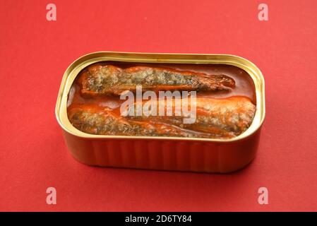 open can of sardines Stock Photo
