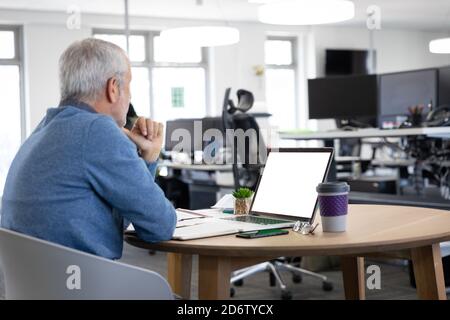 Senior businessman using laptop at modern office Stock Photo