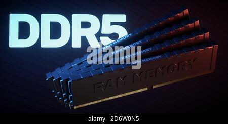 Four DDR5 RAM modules. Stock Photo