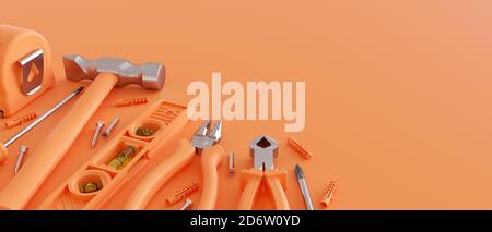 DIY tools set. Orange color. Stock Photo