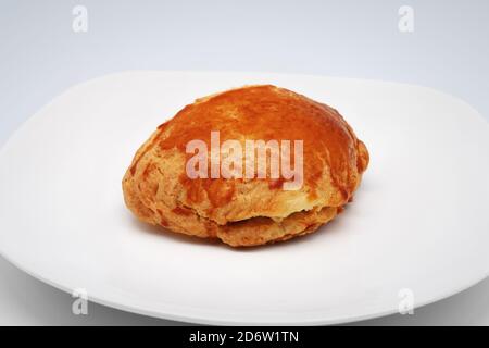 One sochnik on a white plate. Close-up. Stock Photo