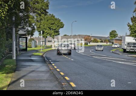 AUCKLAND, NEW ZEALAND - Jun 01, 2019: Auckland / New Zealand - June 1 2019:  View of Whitford Road with cars Stock Photo