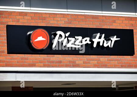 AUCKLAND, NEW ZEALAND - Jun 21, 2019: Auckland / New Zealand - June 21 2019: View of Pizza Hut restaurant sign Stock Photo