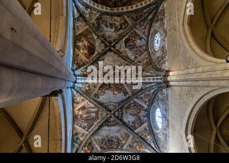 Arezzo Duomo San Donato Interior frescoed ceiling Stock Photo