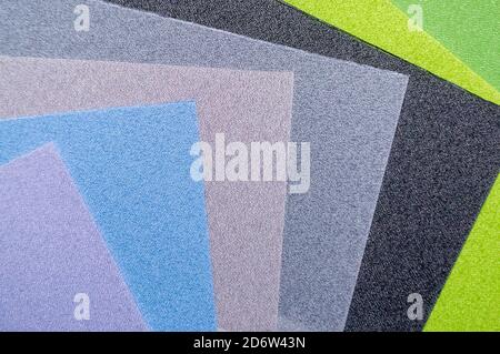 Various colored fabric samples. Selective focus Stock Photo