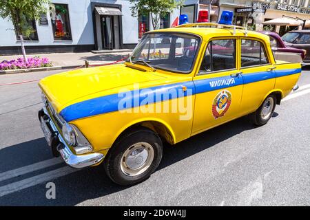 Samara, Russia - June 12, 2019: Vintage Soviet police automobile Moskvich 412 parked up at the city street Stock Photo