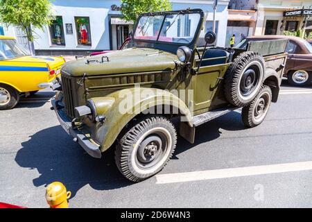 Samara, Russia - June 12, 2019: Off-road vehicle GAZ 69. Exposition of retro cars on the central street in Samara Stock Photo