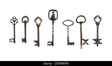 Set of vintage keys. Objects isolated on white background Stock Photo