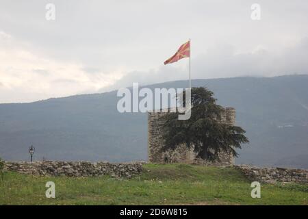 Skopje castle and city view in North Macedonia Stock Photo