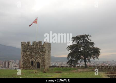 Skopje castle and city view in North Macedonia Stock Photo