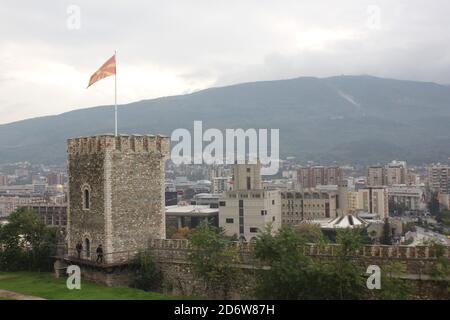 Skopje castle and city view in North Macedonia Stock Photo