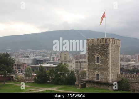 Skopje castle and city view in North Macedonia Stock Photo