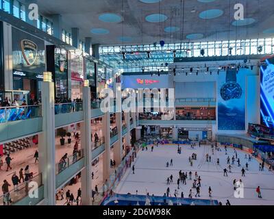 Dubai Mall interior and stores, largest shopping mall and iconic tourist attraction spot in downtown Dubai | Dubai ice rink Stock Photo