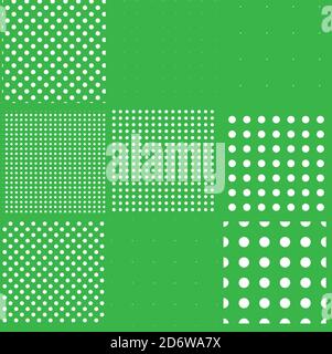 Black and white seamless circles, dots, speckles pattern set. Monochrome stipple, stippling, halftone background set. Vector Stock Vector