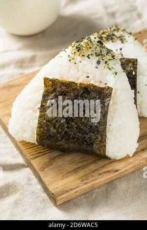 Homemade Japanese Tuna Mayo Onigiri Rice Balls with Nori Stock Photo