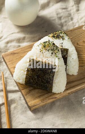 Homemade Japanese Tuna Mayo Onigiri Rice Balls with Nori Stock Photo