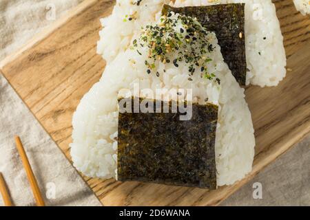 Homemade Japanese Tuna Mayo Onigiri Rice Balls with Nori Stock Photo