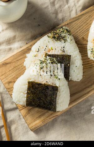 Homemade Japanese Tuna Mayo Onigiri Rice Balls with Nori Stock Photo