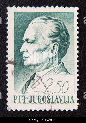 MOSCOW RUSSIA - NOVEMBER 25, 2012: A stamp printed in Yugoslavia, is depicted Josip Broz Tito, circa 1968 Stock Photo