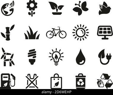 Ecology Or Eco Friendly Icons Black & White Set Big Stock Vector