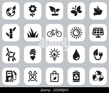 Ecology Or Eco Friendly Icons Black & White Flat Design Set Big Stock Vector