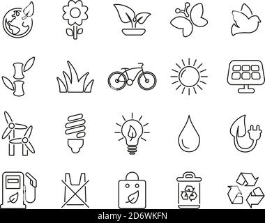 Ecology Or Eco Friendly Icons Black & White Thin Line Set Big Stock Vector