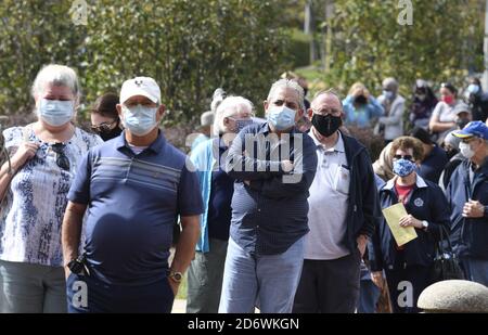 Fairfax, United States. 19th Oct, 2020. Virginia voters wait in line to cast early ballots in the 2020 elections, Monday, October 19, 2020, at Fairfax County Government Center, Fairfax, Virginia. Photo by Mike Theiler/UPI Credit: UPI/Alamy Live News Stock Photo