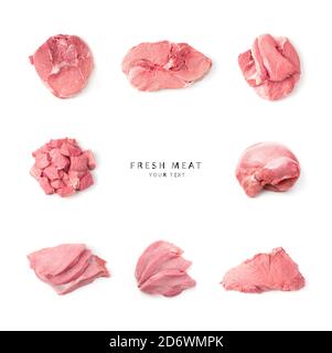 Different types of meat on a white background with space to copy. Stock Photo