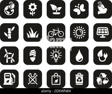 Ecology Or Eco Friendly Icons White On Black Flat Design Set Big Stock Vector