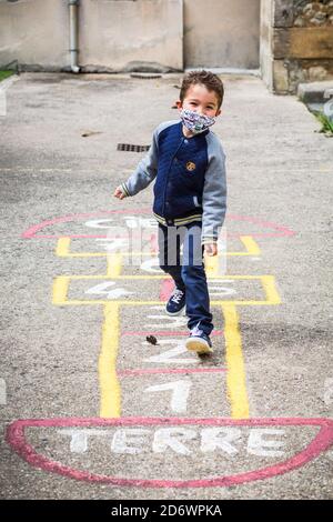 School after confinement during the Covid-19 pandemic, Dordogne, France. Stock Photo