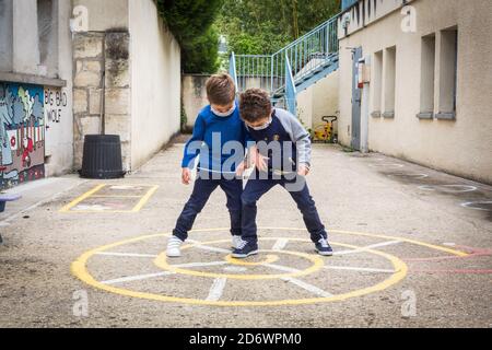 School after confinement during the Covid-19 pandemic, Dordogne, France. Stock Photo