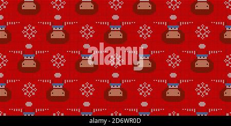 Knitted pattern. Knitting with needles. Seamless red winter pattern. year of the bull or ox Stock Vector