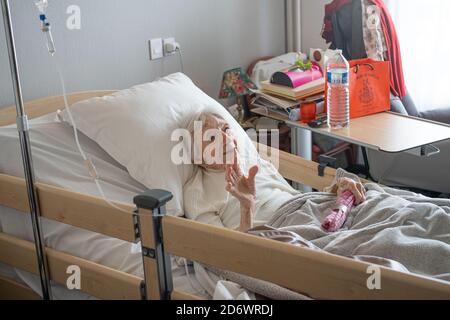 Centenary in an EHPAD during the 2019-nCoV pandemic, France. Stock Photo