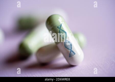 Deoxyribonucleic acid (dna) capsules, computer artwork. Stock Photo