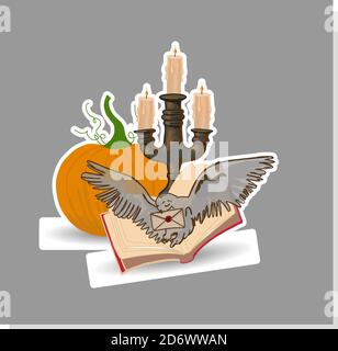 Halloween sticker. Halloween composition. Autumn item Stock Vector