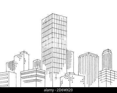 Tallest skyscraper tower building exterior in the city graphic black white sketch illustration vector Stock Vector