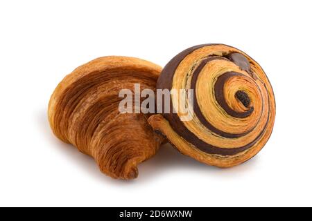 Fresh croissants with chocolate isolated on white Stock Photo