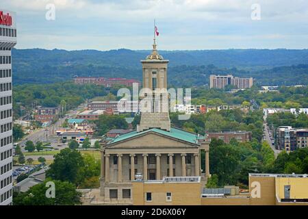 Tennessee State Capitol, Nashville, Tennessee, USA. This building, built with Greek Revival style in 1845, is now the home of Tennessee legislature Stock Photo