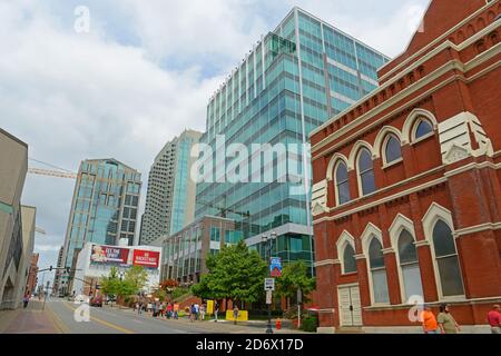 Nashville Modern buildings on 5th Avenue in downtown Nashville, Tennessee, USA. Stock Photo
