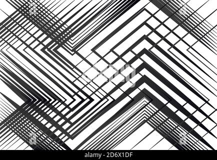 Geometric structure, network, chaotic jumble of straight, angular intersecting lines. Abstract random grid, mesh. Grayscale, black and white texture, Stock Vector