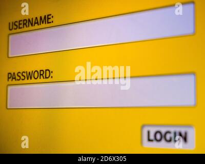 Closeup of login and password screen on LED pc display Stock Photo