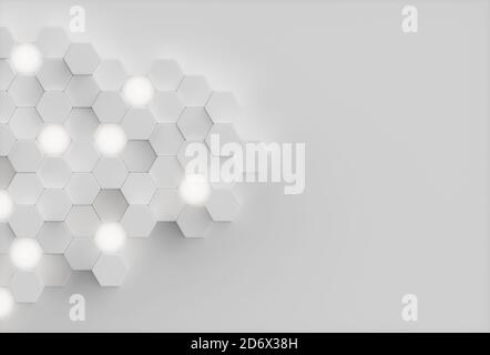 Abstract White background geometric hexagonal abstract background. Surface polygon pattern with glowing hexagons, hexagonal honeycomb. Abstract white Stock Photo