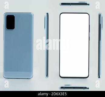 All views of modern smartphone isolated on white studio background Stock Photo