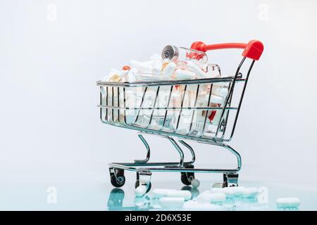 shopping cart with medicines. photo with a copy-space. Stock Photo