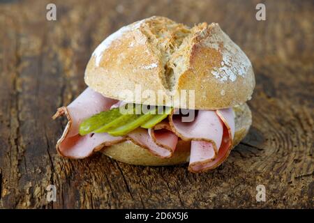bavarian meatloaf bun on wood Stock Photo