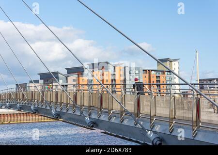 Sail Bridge over River Tawe, Swansea (Abertawe), City and County of Swansea, Wales (Cymru), United Kingdom Stock Photo