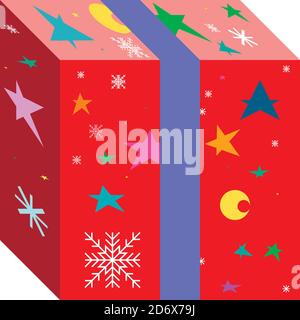 Decorative red gift box isolated on white for christmas design. Vector illustration Stock Vector