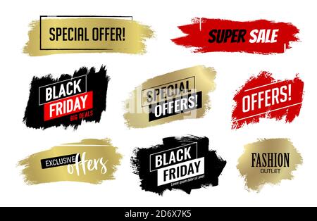 Background vector brush strokes for black Friday designs, offers, sales, discounts. For promotion in advertisements, banners, brochures, posters, coup Stock Vector