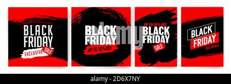 Banner templates for black friday. Promotion banner, offer, sale. Templates for web banners, flyers, poster. Black, red and white color. Black Friday Stock Vector