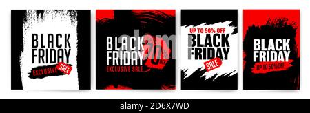 Banner templates for black friday. Promotion banner, offer, sale. Templates for web banners, flyers, poster. Black, red and white color. Black Friday Stock Vector